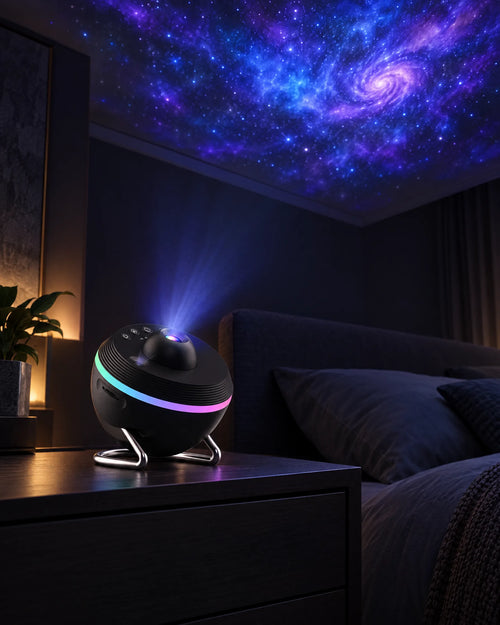 Wizualizacja aranżacji sypialni z projektorem Kosmora Galaxy